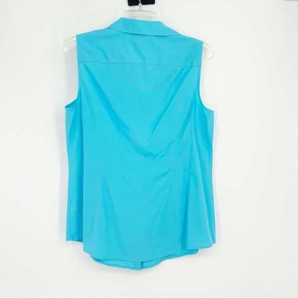 Talbots Blue Button Front Sleeveless Non-Iron Blouse Size 8 - Picture 2 of 5